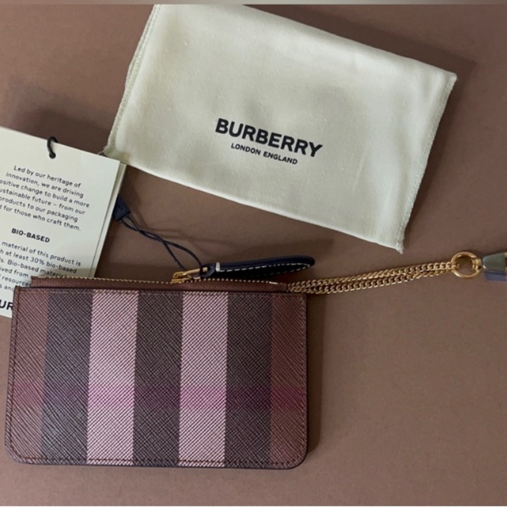 Burberry check coin case with chain